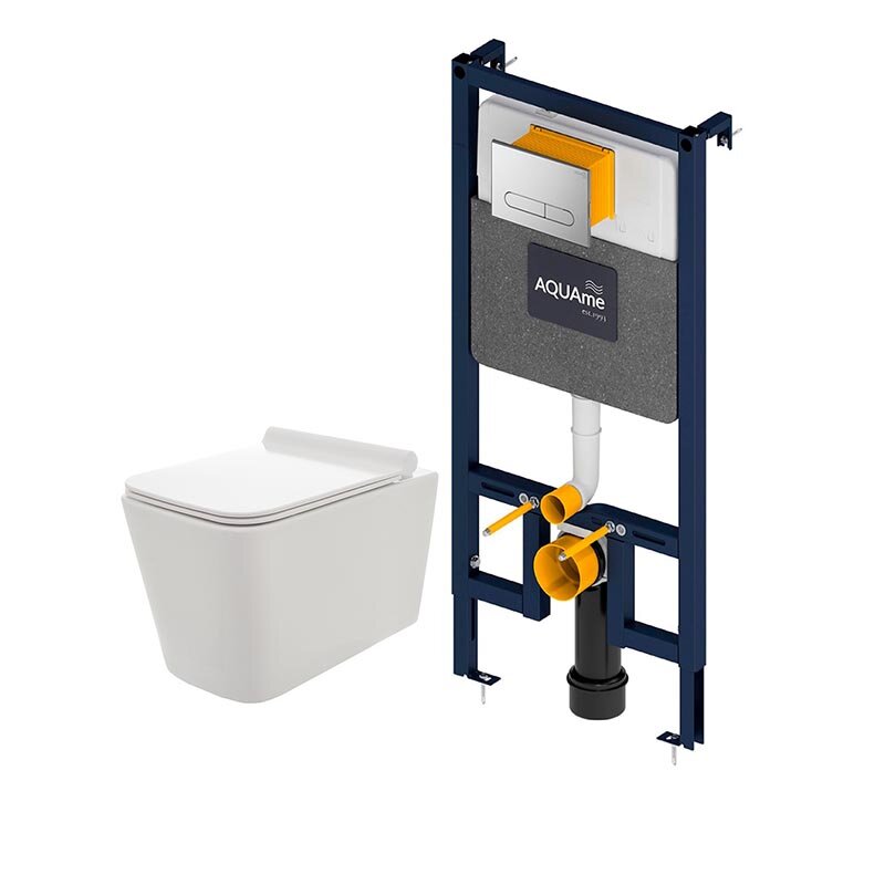 Изображение товара Инсталляция AQUAme с безободковым унитазом и сиденьем микролифт комплект