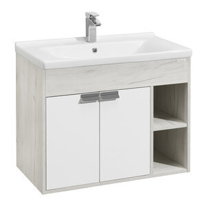 Изображение товара Тумба с раковиной Акватон Флай 80 см подвесная/напольная, белый/дуб крафт, 1A2374K0FAX10