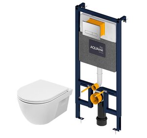 Изображение товара Инсталляция AQUAme с безободковым унитазом, сиденье микролифт, клавиша хром, комплект, AQM42011CR