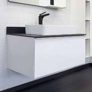 Изображение товара Тумба с раковиной Comfortу Милан 90 см подвесная белый глянец с столешницей Калакатта Блэк