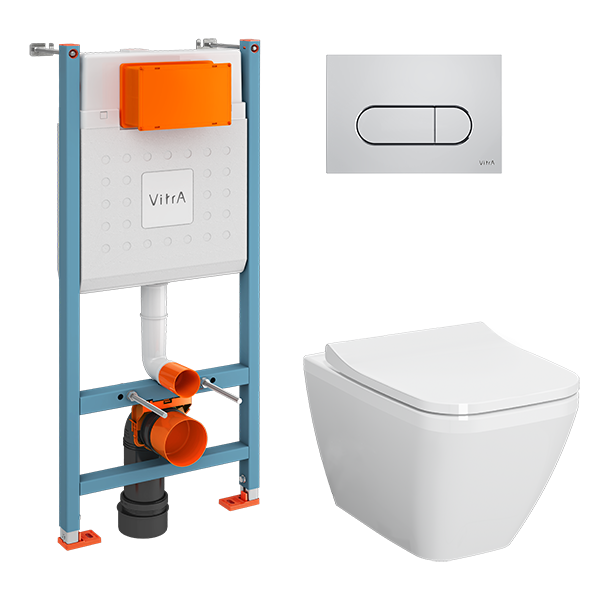 Изображение товара Инсталляция Vitra для подвесного унитаза безободковая Square с панелью и микролифтом