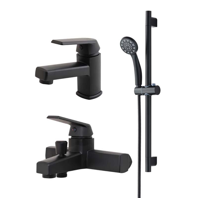 Изображение товара Комплект полимерных смесителей OneLife черный матовый P02-511b для ванной и раковины