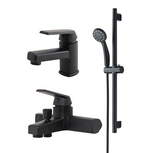 Изображение товара Комплект полимерных смесителей OneLife черный матовый P02-511b для ванной и раковины