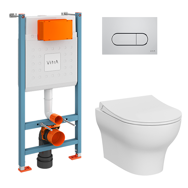 Изображение товара Инсталляция Vitra с унитазом Vitra Zentrum Round безободковая подвесная белая