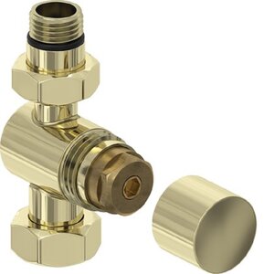 Изображение товара Запорно-регулирующий вентиль для полотенцесушителя G1/2 НР х G3/4 НР шампань Россия