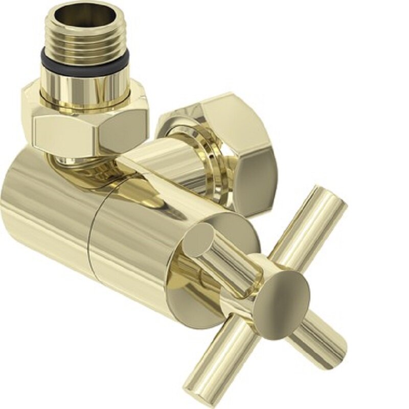 Изображение товара Вентиль Сунержа угловой крест G 1/2 дюйма НР х G 3/4 дюйма НР нержавеющая сталь шампань для полотен