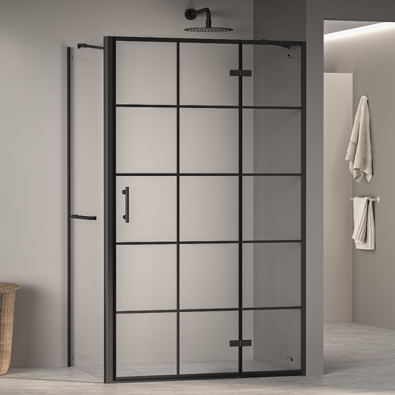 Изображение товара Душевой уголок RGW Passage PA-77-1B (PA-07B+Z-060-2B+держ), 120 х 100 см, стекло прозрачное с рисунком, профиль черный, 410877120-084R