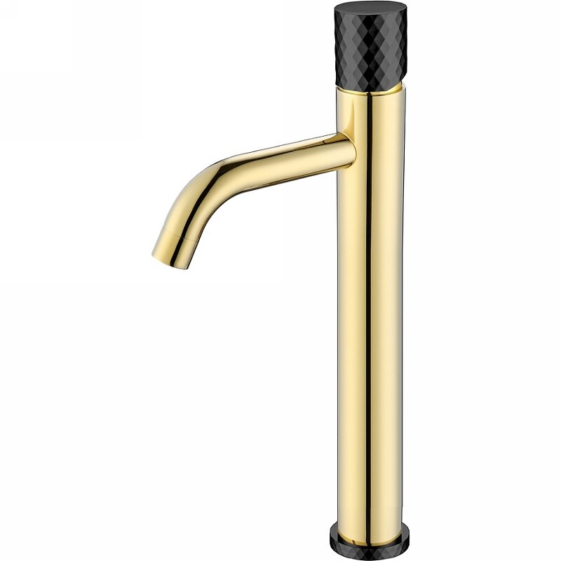 Изображение товара Смеситель Boheme Stick 122-GB для раковины, золото, ручка diamond черная