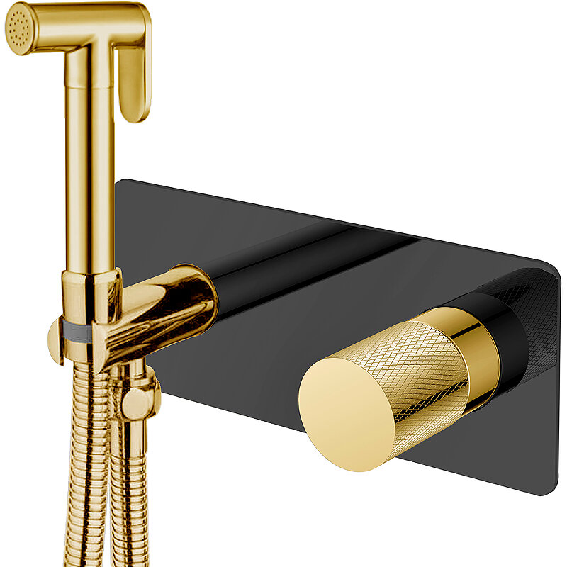 Изображение товара Гигиенический душ Boheme Stick 127-BG.2 со смесителем Black touch gold монтаж встроенный