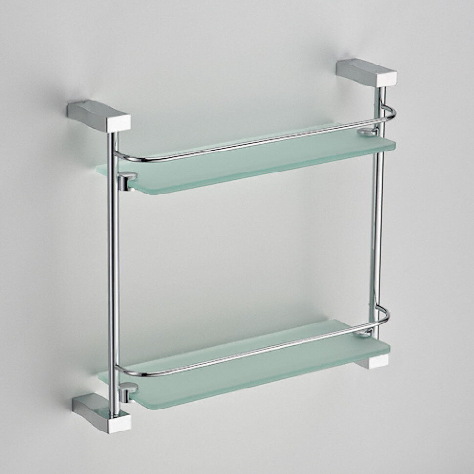 Изображение товара Стеклянная полка Schein Swing 3212 двухэтажная с ограничителем хром