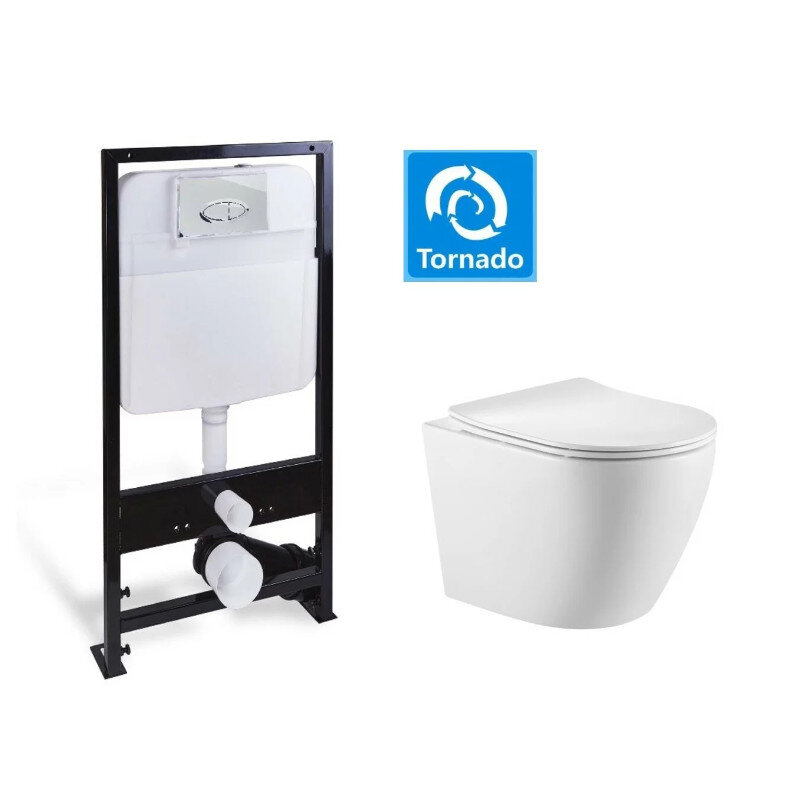 Изображение товара Инсталляция SantiLine с безободковым унитазом SL-5025 и сиденьем микролифт, горизонтальный выпуск