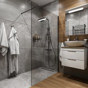 Изображение товара Душевая стенка Diwo Орёл, 90 см, стекло прозрачное, профиль черный матовый, DS-OR-90-BL