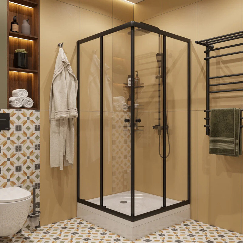Изображение товара Душевой уголок Diwo Анапа 90x90 см раздвижной с прозрачным стеклом и черным профилем