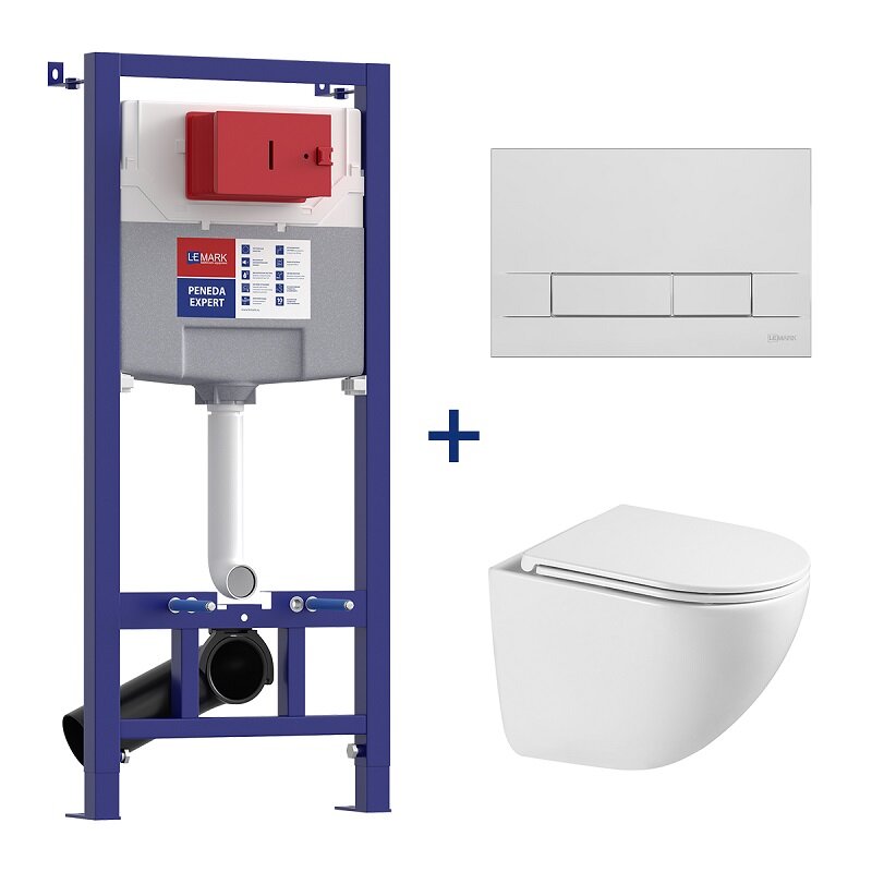 Изображение товара Инсталляция Lemark Peneda Expert с безободковым унитазом Glazer Торнадо 3.0 и кнопкой BIT