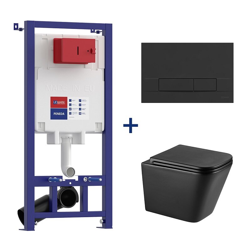 Изображение товара Инсталляция Lemark Peneda с безободковым унитазом Florex 100802234 Торнадо, черный матовый, сиденье микролифт, клавиша Bit, черный матовый