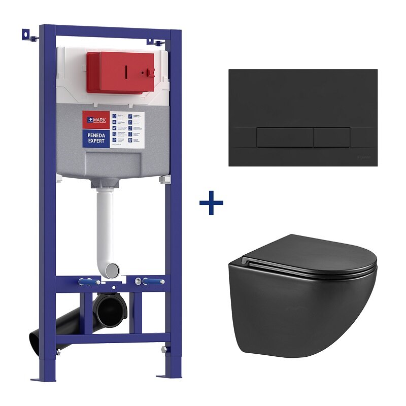 Изображение товара Инсталляция Lemark Peneda Expert с безободковым унитазом Glazer 100122237 Торнадо, черный матовый, сиденье микролифт, клавиша Bit, черный матовый