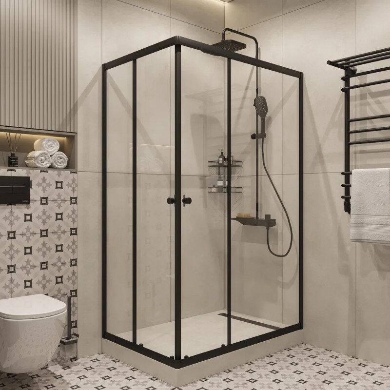 Изображение товара Душевой уголок Diwo Углич 120x80 см раздвижные двери прозрачное стекло черный профиль Россия