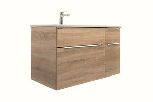 Изображение товара Тумба с раковиной Comforty Варна 90 см подвесная дуб сонома с белой раковиной