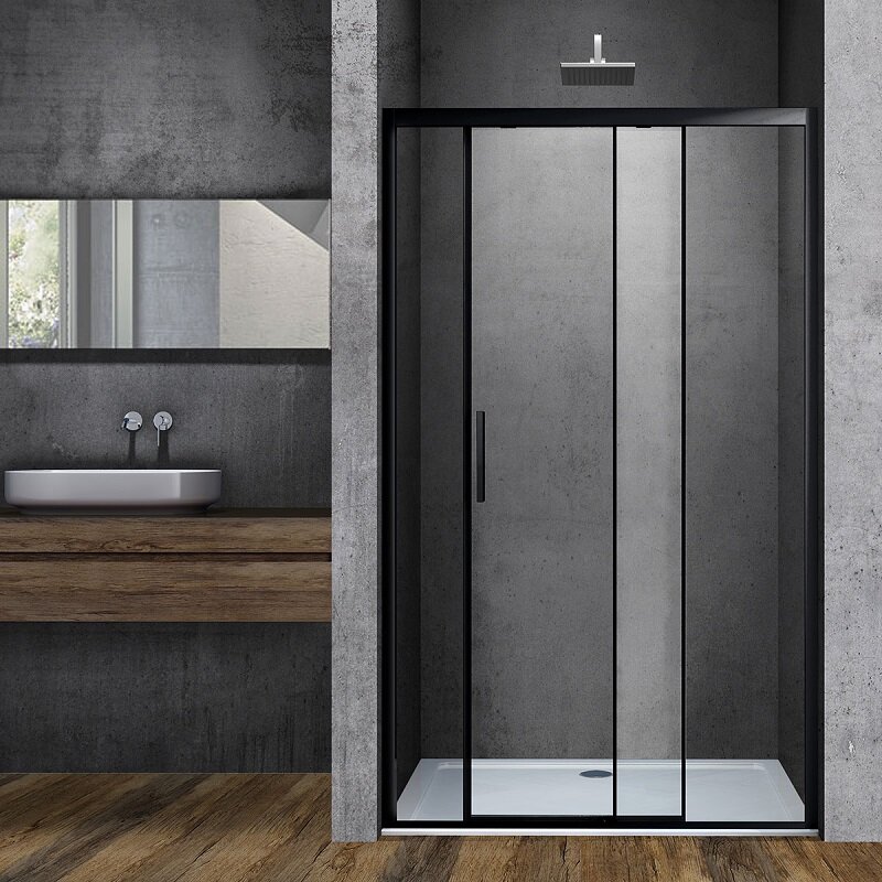 Изображение товара Душевая дверь Vincea Soft 110 см раздвижная прозрачное стекло черный профиль