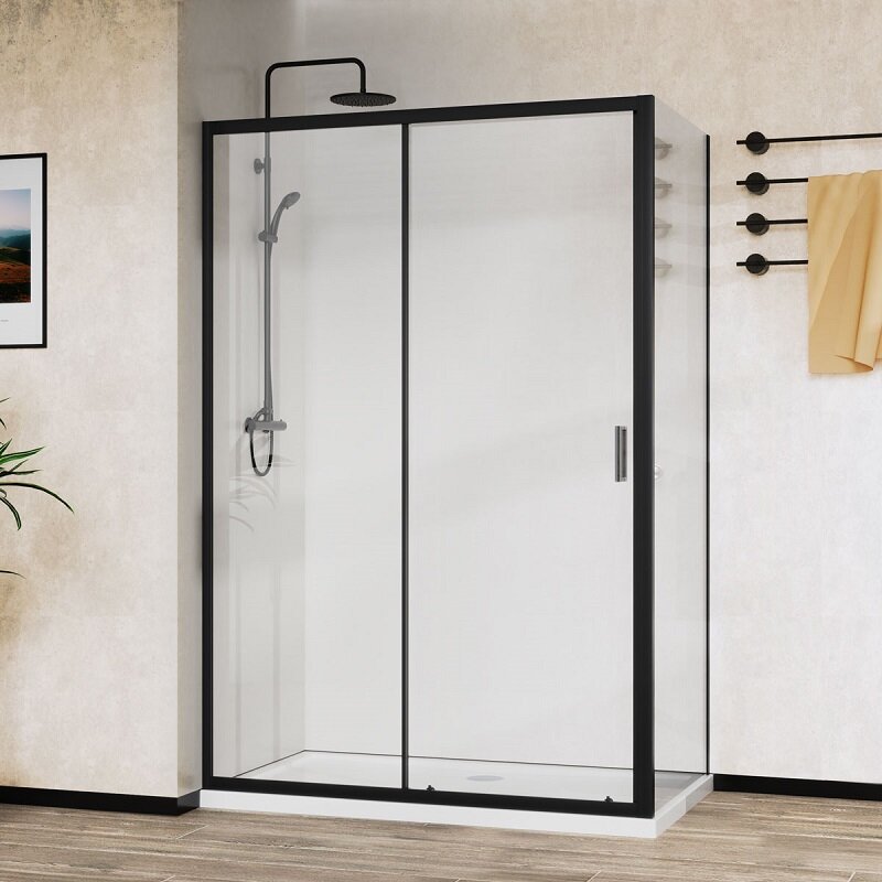 Изображение товара Душевой уголок Vincea City 120x90 прямая раздвижная конструкция, черный профиль Изображение товара Душевой уголок Vincea City 120x90 прямая раздвижная конструкция, черный профиль