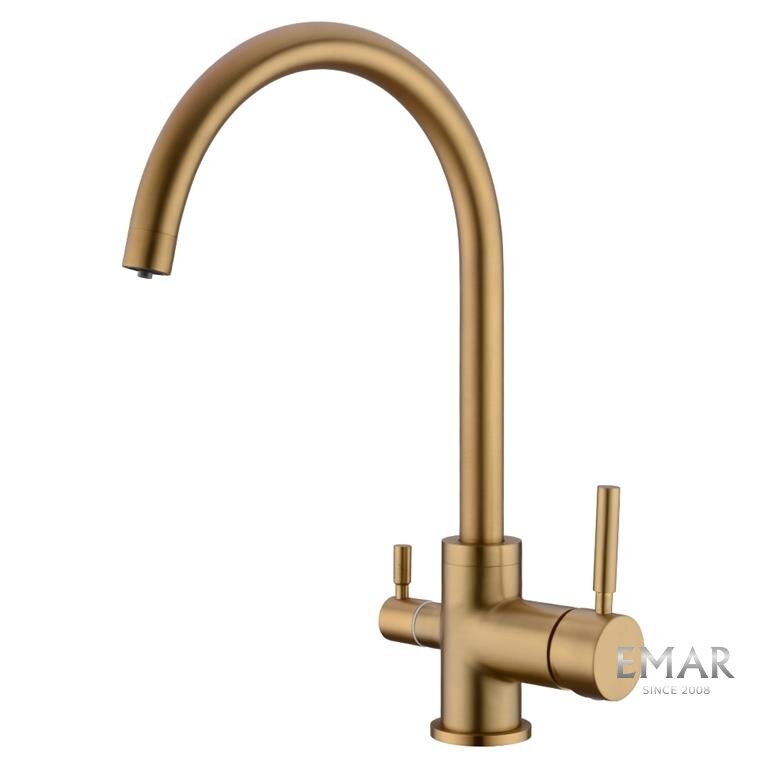 Изображение товара Смеситель Emar Вest для кухонной мойки, с подключением к фильтру, цвет Golden, ECB - 3007 PVD Golden
