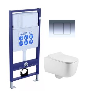 Изображение товара Инсталляция Aquatek Лугано 4в1 безободковый унитаз с микролифтом и хром-кнопкой
