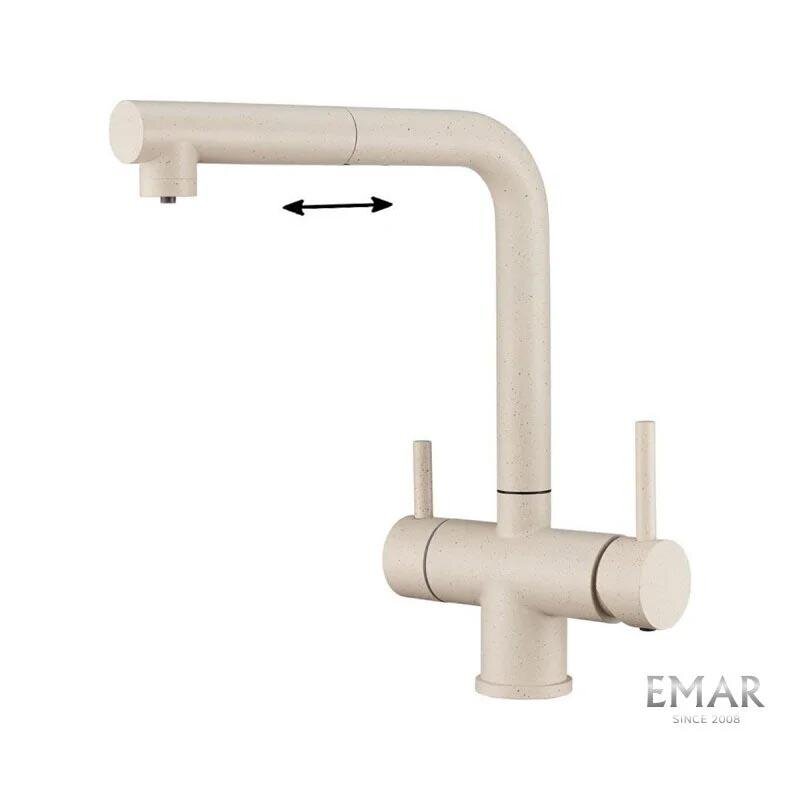 Изображение товара Смеситель кухонный Emar Quartz 7017.4 Берилл с подключением к фильтру, выдвижной излив