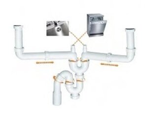 Изображение товара Сифон для двухчашевых моек Oulin, белый, B-2