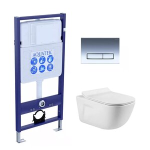 Изображение товара Инсталляция Aquatek Standard INS-0000012 с клавишей хром KDI-0000023, крепежем KKI-0000002, и с унитазом Дива AQ2012-00 с сиденьем микролифт, комплект SET AQUATEK ДИВА 4в1