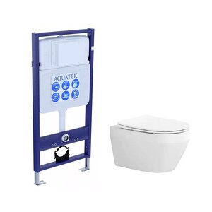 Изображение товара Инсталляция Aquatek Standart с безободковым унитазом Aquatek Лея, крышка микролифт, без клавиши и крепежа, SET AQUATEK ЛЕЯ