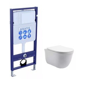 Изображение товара Инсталляция Aquatek Standart с безободковым унитазом Aquatek Классик SET AQUATEK КЛАССИК, крышка микролифт, без клавиши и крепежа