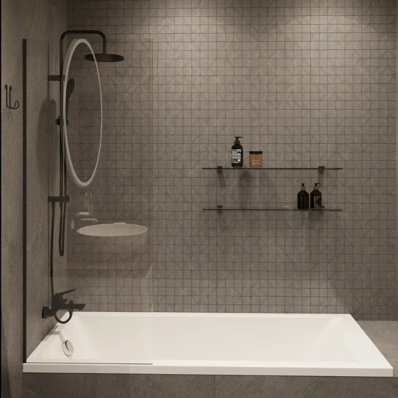 Изображение товара Шторка на ванну Diwo Ростов 60x150 см стекло прозрачное профиль черный матовый