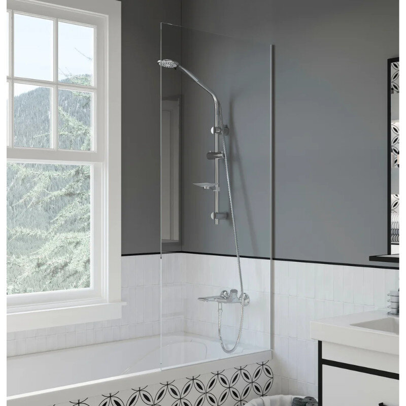 Изображение товара Шторка на ванну Diwo Ростов 70x150 см прозрачное стекло профиль хром матовый