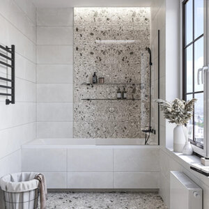 Изображение товара Шторка на ванну Diwo Ростов, 80 см, стекло прозрачное, профиль черный матовый, 4GW013