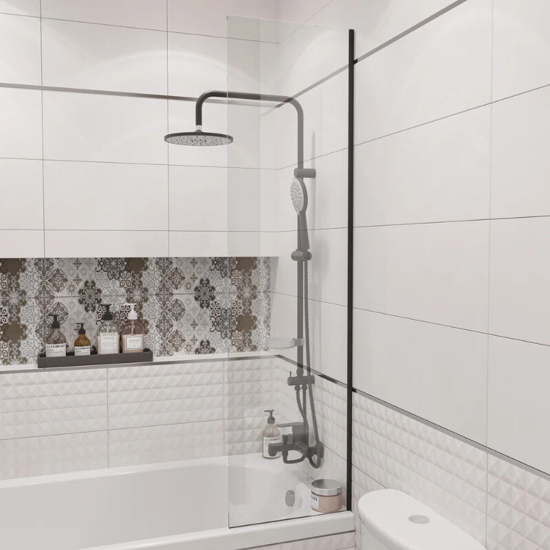 Изображение товара Душевая шторка на ванну Diwo Ростов 40x150 см стекло прозрачное профиль черный матовый