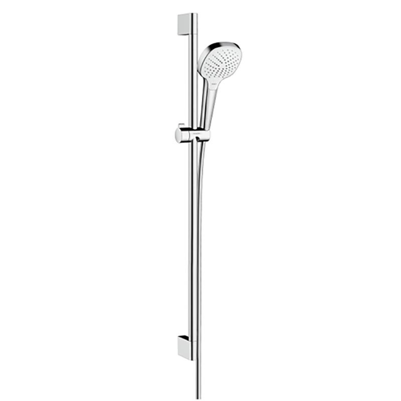 Изображение товара Душевой гарнитур Hansgrohe 26592400 Croma Select E Vario, штанга 90 см, корпус хром, лицевая часть белая, 3 режима струи