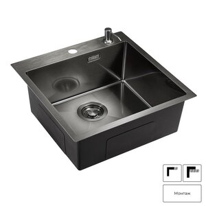 Изображение товара Мойка кухонная Emar Best EMB-117A PVD Nano Dark, 50 см, нержавеющая сталь, с дозатором