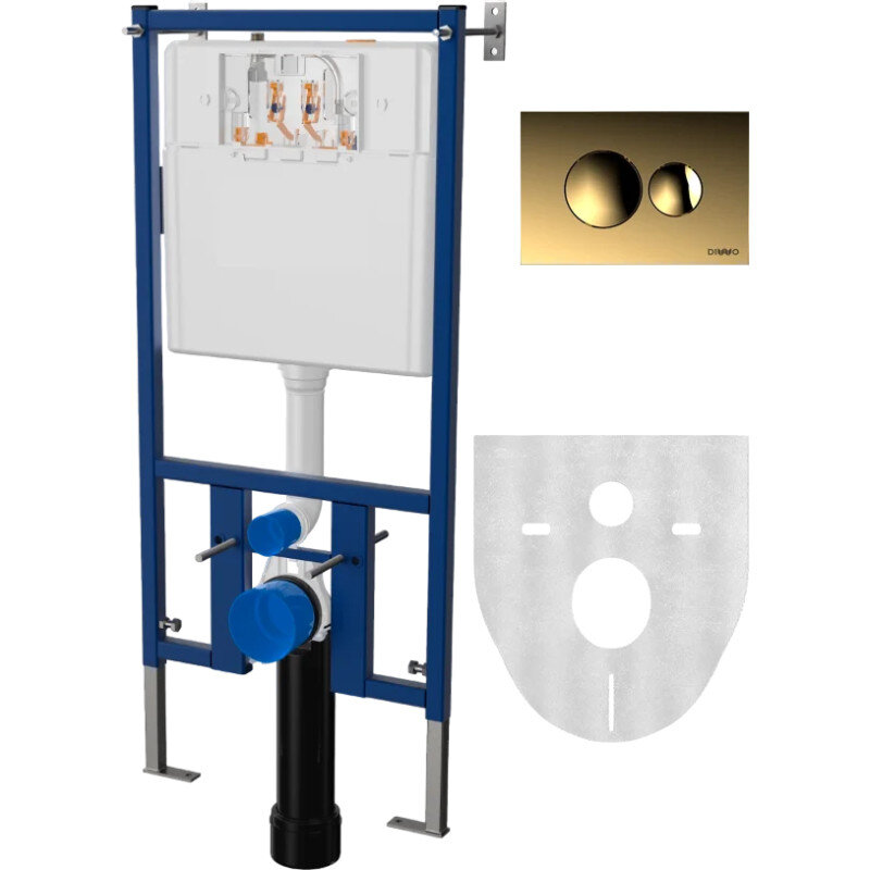 Изображение товара Инсталляция Diwo для унитаза 4501, кнопка смыва 7315 золотая, 4501/7315