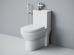 Изображение товара Комбоунитаз Badenbecher, с раковиной с донным клапаном, гигиеническим душем и смесителем, крышка микролифт, белый, 8674AW