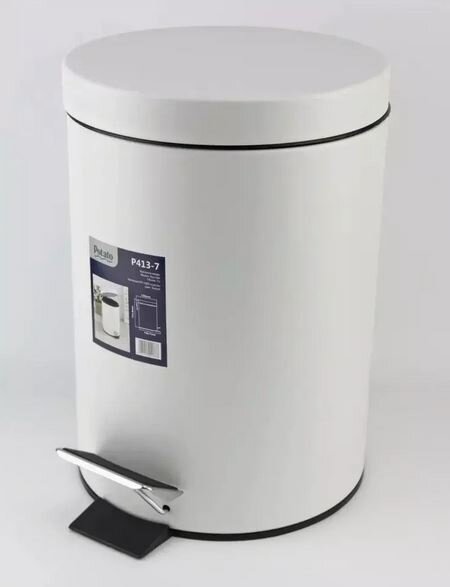 Изображение товара Ведро для мусора Potato, 8 л, с педалью, белый матовый, P413-7