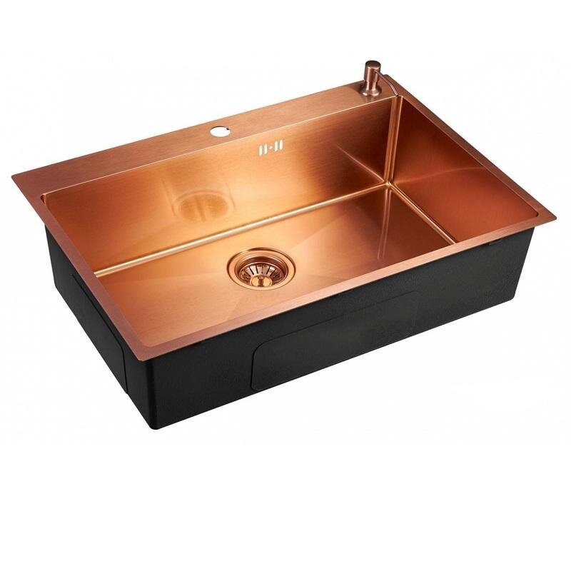Изображение товара Мойка кухонная Emar Best EMB-125A PVD Nano Coppery 74 см, нержавеющая сталь, с дозатором