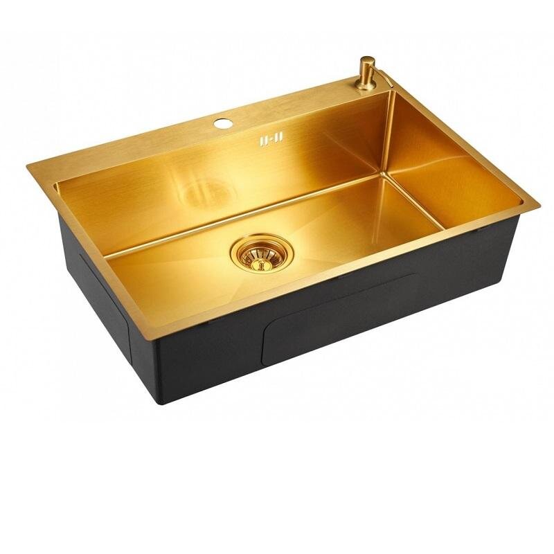Изображение товара Мойка кухонная Emar Best EMB-125A PVD Nano Golden 74 см, нержавеющая сталь, с дозатором