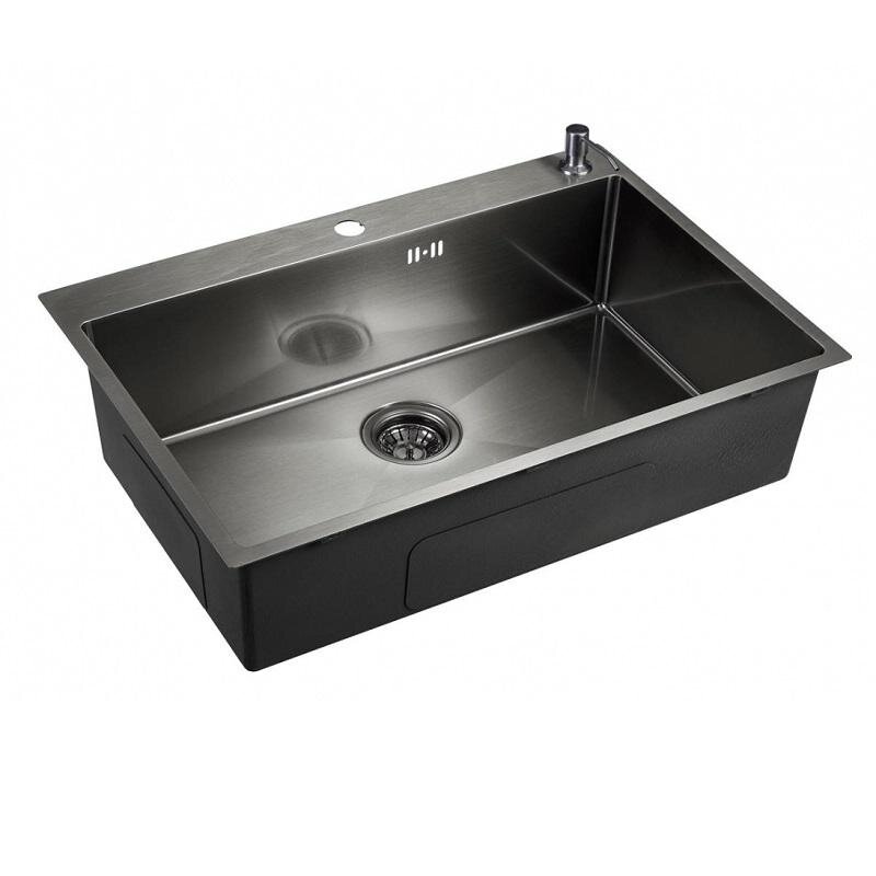 Изображение товара Мойка кухонная Emar Best EMB-125A PVD Nano Dark 74 см, нержавеющая сталь, с дозатором