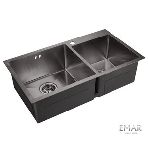 Изображение товара Мойка кухонная Emar Best EMB-210 PVD Nano Dark 78 см, нержавеющая сталь, цвет Nano Dark