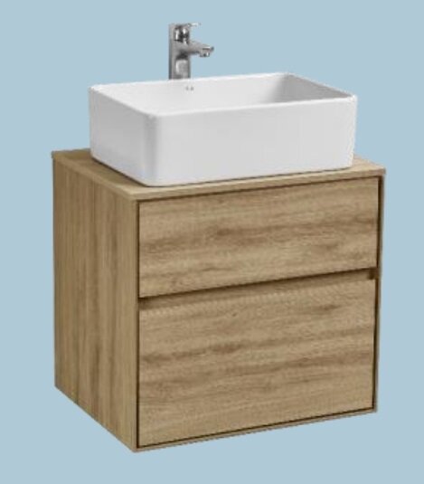 Изображение товара Тумба с раковиной Aquaton Либерти 60 см, дуб эльвезия, раковина накладная Mila 50 x 35, столешница дуб эльвезия, 1A2794К1LYC70