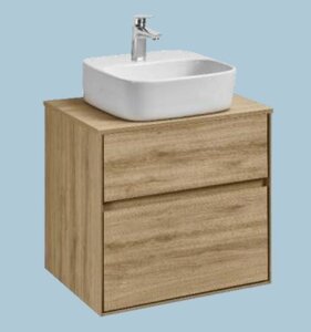 Изображение товара Тумба с раковиной Aquaton Либерти 60 см, дуб эльвезия, раковина накладная Одри 42 х 42, Soft, столешница дуб эльвезия, 1A2794К4LYC70