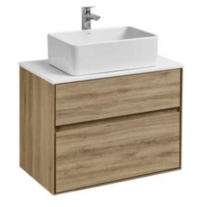 Изображение товара Тумба с раковиной Aquaton Либерти 60 см, дуб эльвезия, раковина накладная Mila 50 x 35, столешница белая, 1A2794К1LY010