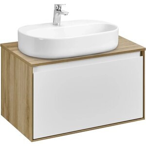 Изображение товара Тумба с раковиной Aquaton Либерти 70 см, дуб эльвезия, белый, раковина накладная Одри Round 62 x 42, столешница дуб эльвезия, 1A2798К5LYC70