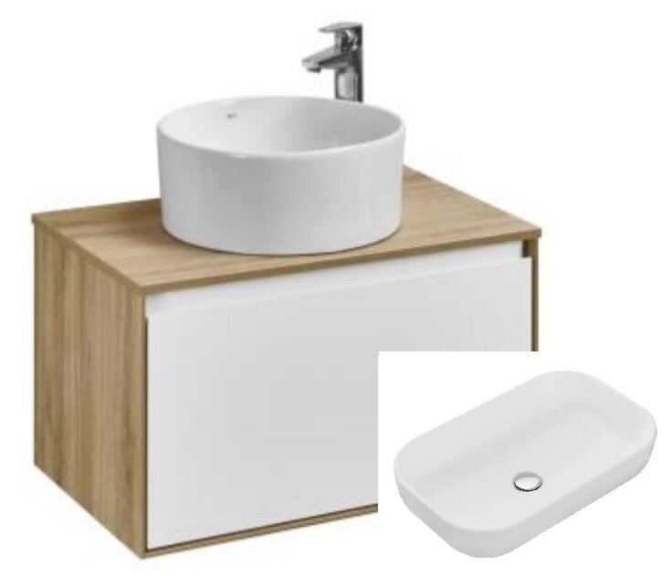Изображение товара Тумба с раковиной Акватон Либерти 70 см, белая с дубом эльвезия, подвесная