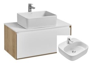 Изображение товара Тумба с раковиной Акватон Либерти 70 см, дуб эльвезия, белый, накладная раковина Одри